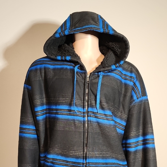 Men's Black and Blue Striped Zip-Up Sweater - Picture 6 of 8